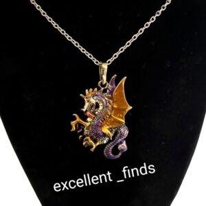 NEW Dragon Purple and Gold Enamel Necklace
